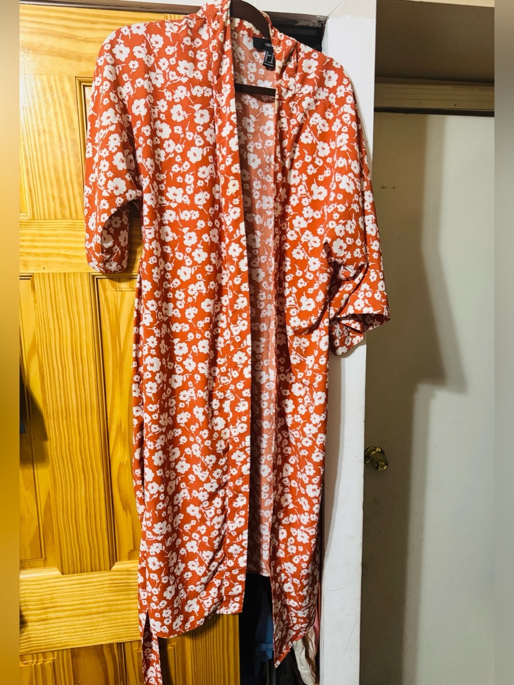 Forever 21 Rust Orange Floral Long Sleeve duster.